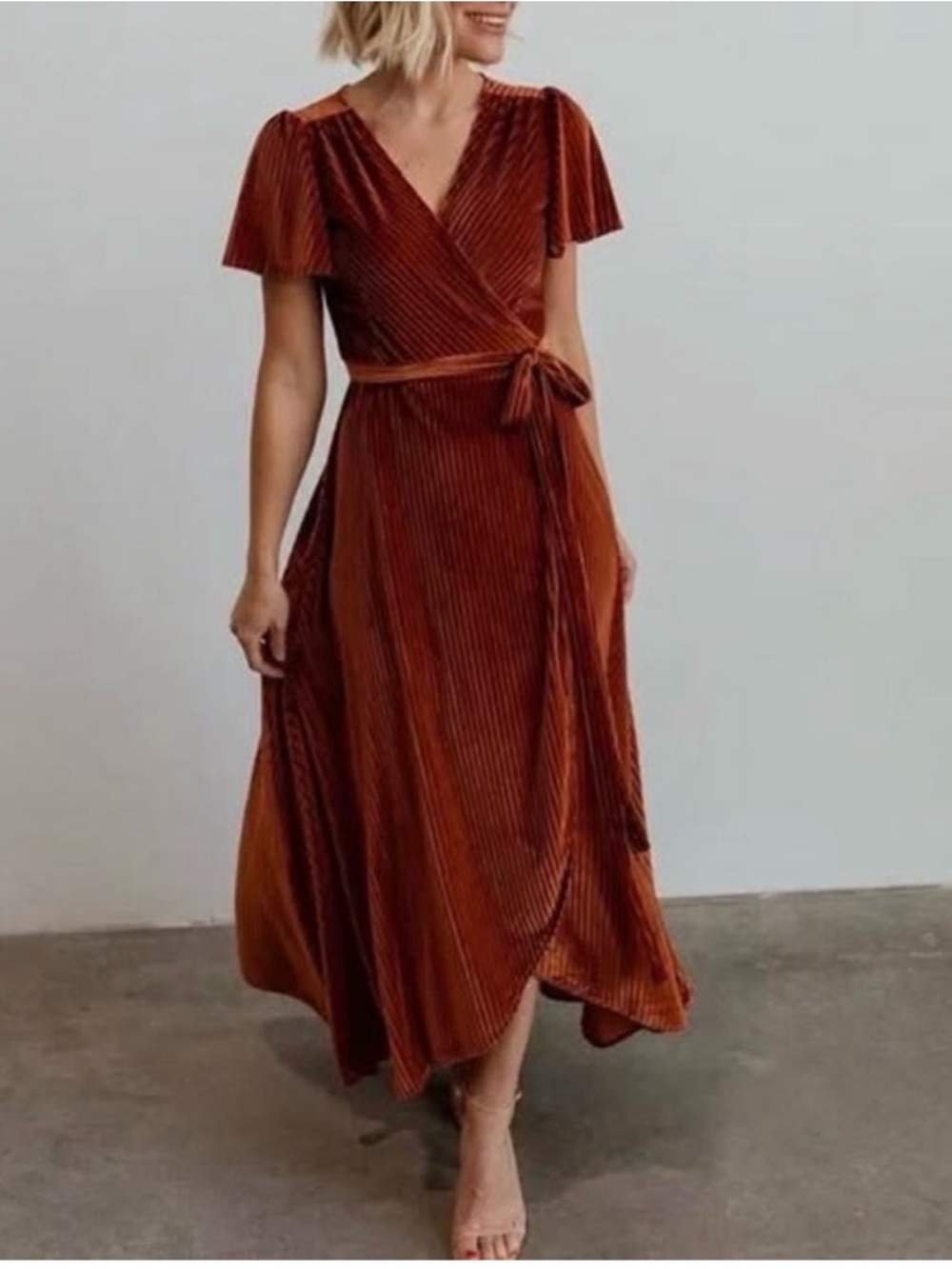 Baltic born velvet, ribbed, maxi wrap dress Med feminine romantic wedding guest - Picture 2 of 8